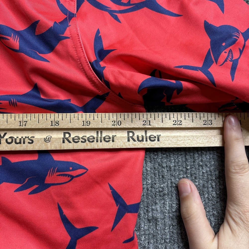 Waggle Polo Shirt Men's Large Red Shark Print Golf Performance Stretch Ocean‎ - Picture 3 of 8